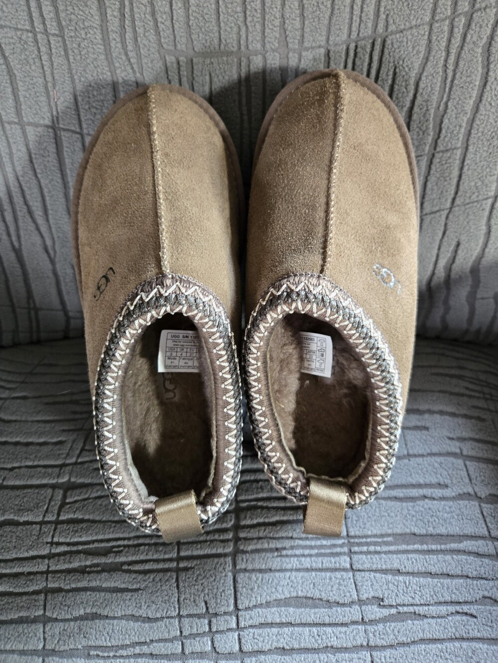 UGG toupe Suede Shearling-Lined Slip-Ons